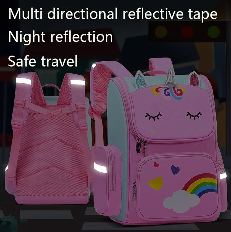 Unicorn Kids Backpack for Girls – Cartoon School Bag with Zip Closure for Travel & Everyday Use