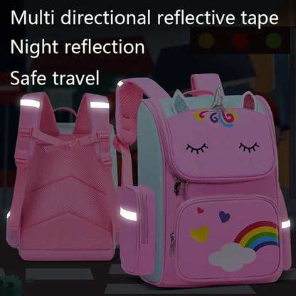 Unicorn Kids Backpack for Girls – Cartoon School Bag with Zip Closure for Travel & Everyday Use