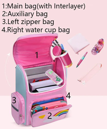 Unicorn Kids Backpack for Girls – Cartoon School Bag with Zip Closure for Travel & Everyday Use